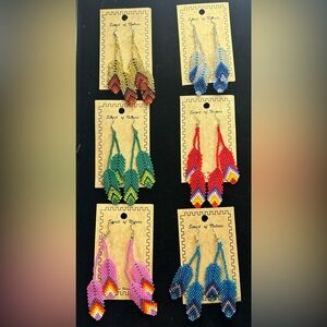 Feather native inspired hand-beaded earrings